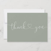 Elegante Minimalistische Saliegroen Script Hart Bedankkaart (Voorkant)