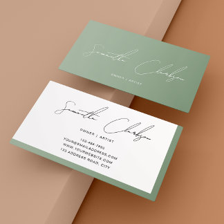 Elegante Minimalistische Saliegroene Handgeschreve Visitekaartje
