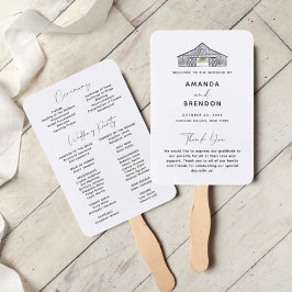 Elegante minimalistische schuur bruiloft programma handwaaier