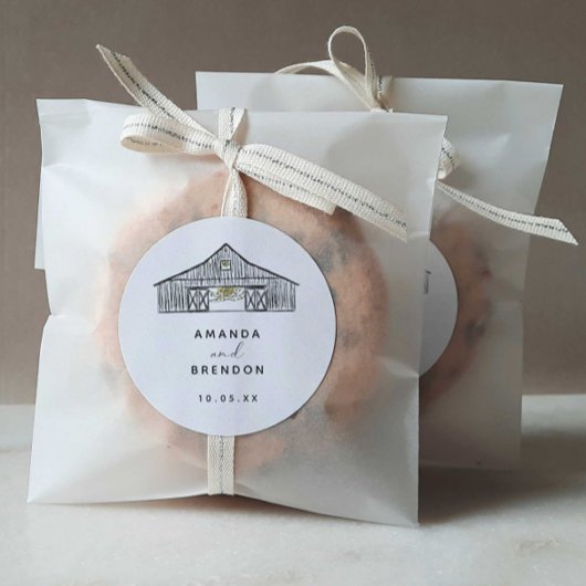 Elegante minimalistische schuur bruiloft ronde sticker