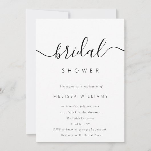 Elegante minimalistische script bruidsshower uitno kaart (Voorkant)