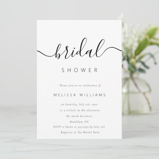 Elegante minimalistische script bruidsshower uitno kaart (Staand voorkant)