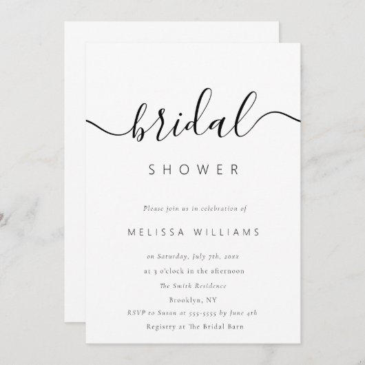 Elegante minimalistische script bruidsshower uitno kaart (Voorkant / Achterkant)