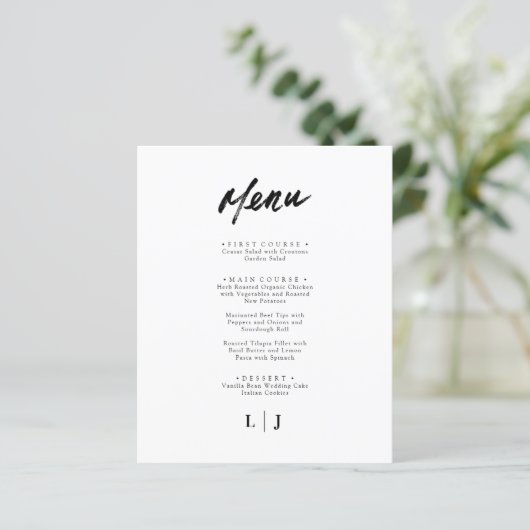 Elegante minimalistische script bruiloft menu Kaar (Staand voorkant)