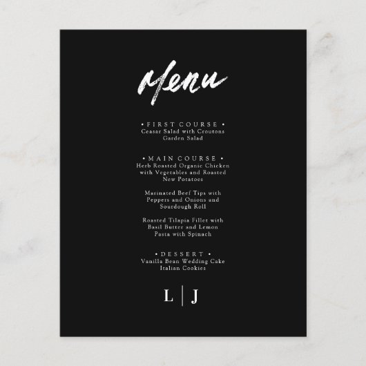 Elegante minimalistische script bruiloft menu Kaar (Voorkant)