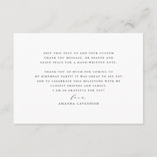 Elegante Minimalistische Script Calligrafie Bedank Bedankkaart (Achterkant)