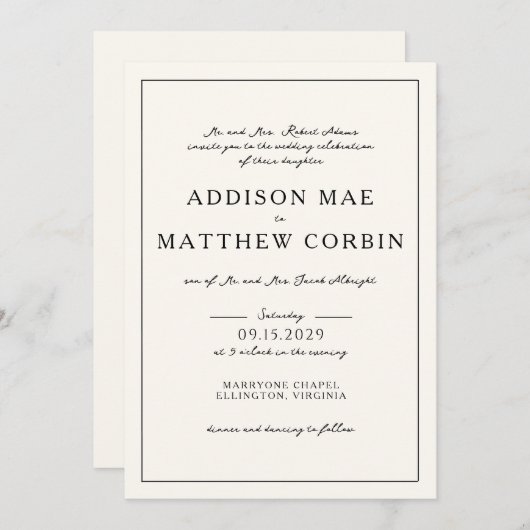 Elegante minimalistische Script Cream bruiloft uit Kaart (Voorkant / Achterkant)