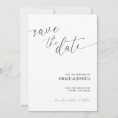 Elegante minimalistische script en paar foto bruil save the date (Voorkant)