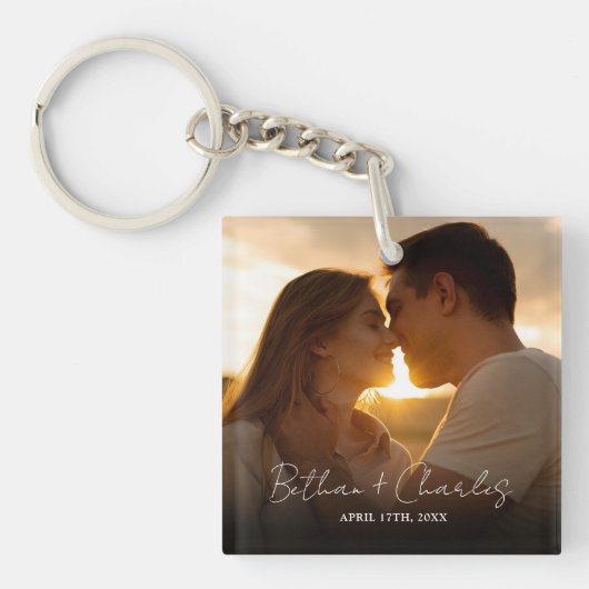 Elegante Minimalistische Script Foto Sleutelhanger (Voorkant)