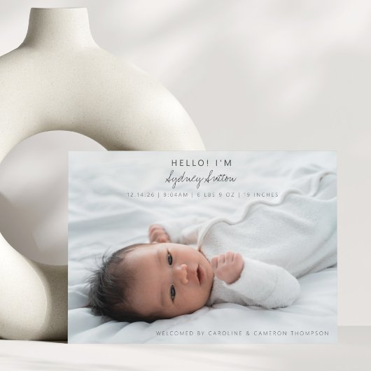 Elegante Minimalistische Script Hello Baby 2 Foto Aankondiging