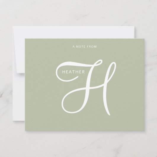 Elegante Minimalistische Script Monogram Sage Groe Notitiekaartje (Voorkant)