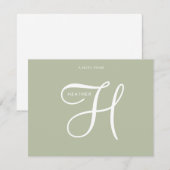 Elegante Minimalistische Script Monogram Sage Groe Notitiekaartje (Voorkant / Achterkant)