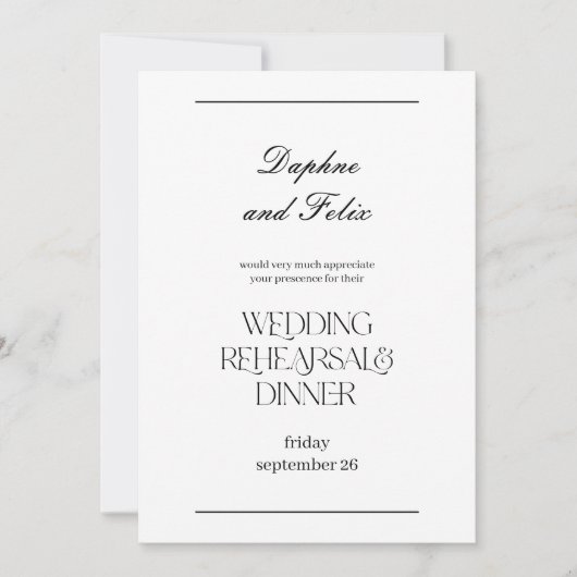 Elegante Minimalistische Script Rehearsal Dinner Kaart (Voorkant)