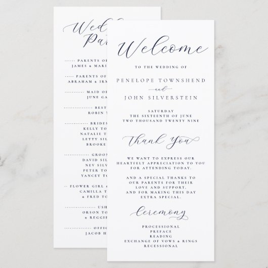 Elegante Minimalistische Script-Typografie Huwelij Programmakaart (Voorkant / Achterkant)