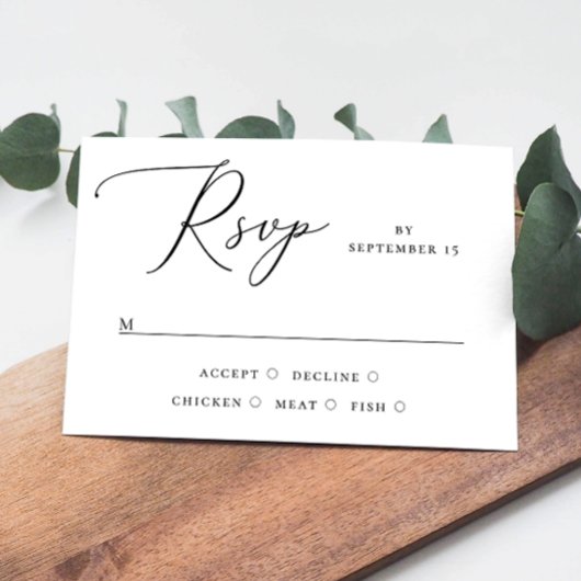 Elegante minimalistische scriptbruiloft | Maaltijd RSVP Kaartje