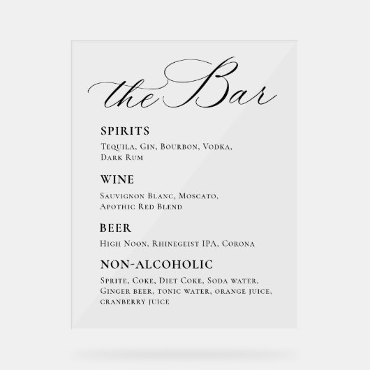 Elegante minimalistische Signature Cocktail Mimosa Acryl Bord (Voorkant)