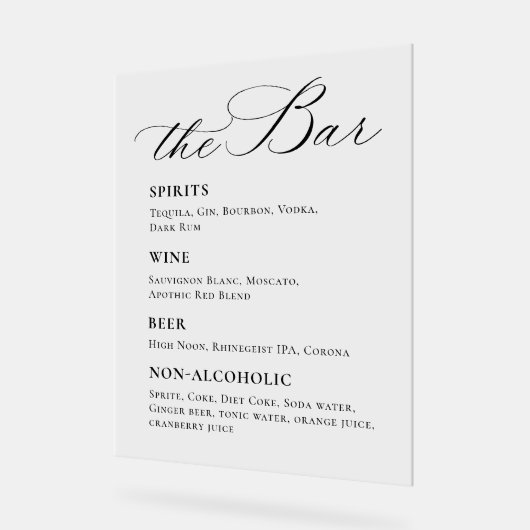 Elegante minimalistische Signature Cocktail Mimosa Acryl Bord (Hoek)