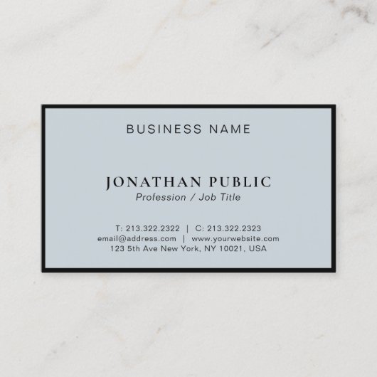 Elegante minimalistische Sjabloon in zwart en zilv Visitekaartje (Voorkant)