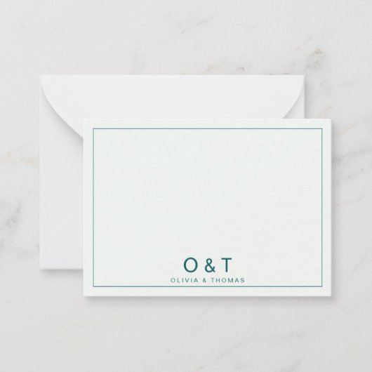 Elegante minimalistische smaragd bruiloft paar mon notitiekaartje (Voorkant)
