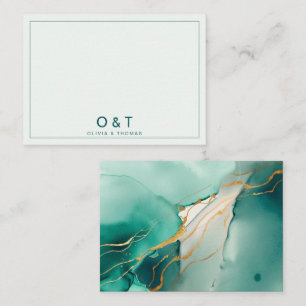 Elegante minimalistische smaragd bruiloft paar mon notitiekaartje