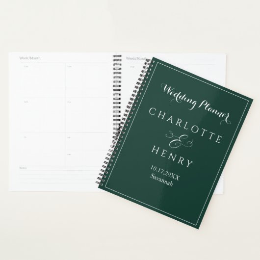 Elegante minimalistische smaragd groene bruiloft planner (Display)