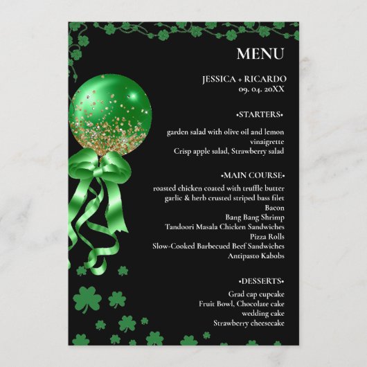 Elegante minimalistische St patrick's dag Trouwtaf Menu (Voorkant)