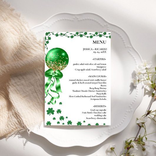 Elegante minimalistische St. Patrick's Day bruilof Menu