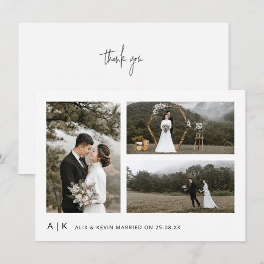 Elegante minimalistische stijlvolle bruiloft fotos bedankkaart (Voorkant / Achterkant)