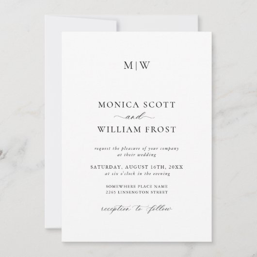 Elegante minimalistische stijlvolle bruiloft kaart (Voorkant)
