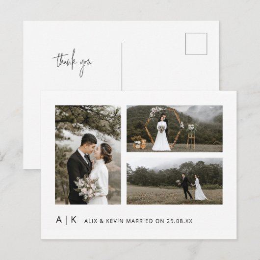 Elegante minimalistische stijlvolle trouwfoto Dank Briefkaart (Voorkant / Achterkant)