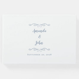 Elegante Minimalistische Stof Blauwe Calligrafie B Gastenboek