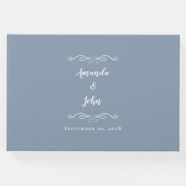 Elegante Minimalistische Stof Blauwe Trouw Kalligr Gastenboek