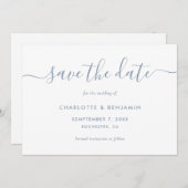 Elegante Minimalistische Stofblauwe Save The Date (Voorkant / Achterkant)