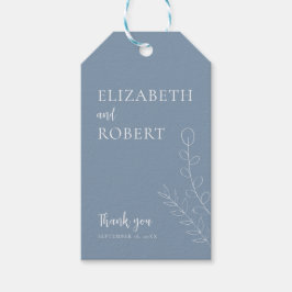 Elegante Minimalistische Stofblauwe Trouwgunst Cadeaulabel