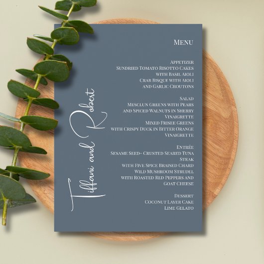 Elegante minimalistische stoffige blauwe grote nam menu