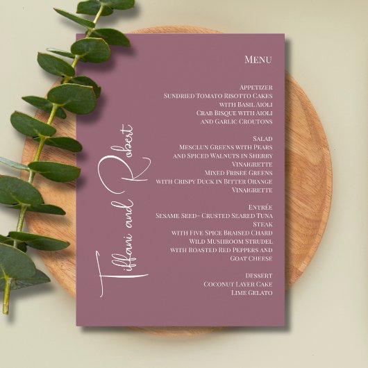 Elegante minimalistische stoffige roze grote namen menu