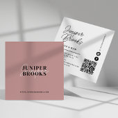Elegante minimalistische stoffige roze QR-code Vierkante Visitekaartje