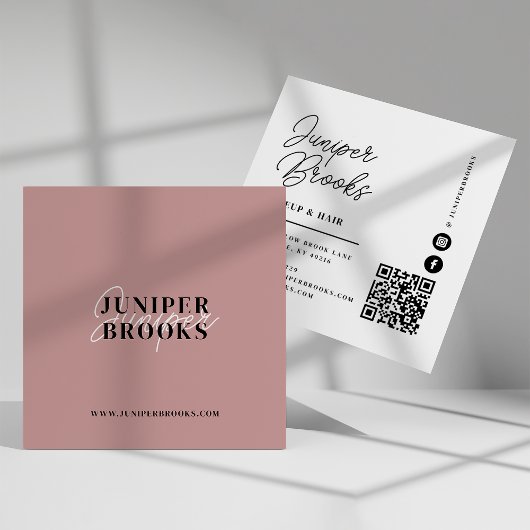 Elegante minimalistische stoffige roze QR-code Vierkante Visitekaartje