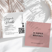 Elegante minimalistische stoffige roze QR-code Vierkante Visitekaartje