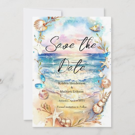 Elegante minimalistische strandbruiloft save the date (Voorkant)