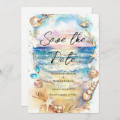 Elegante minimalistische strandbruiloft save the date (Voorkant / Achterkant)