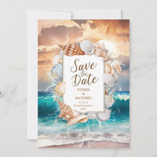 Elegante minimalistische strandbruiloft save the date (Voorkant)