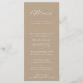 Elegante minimalistische Taupe bruiloft menu (Voorkant)