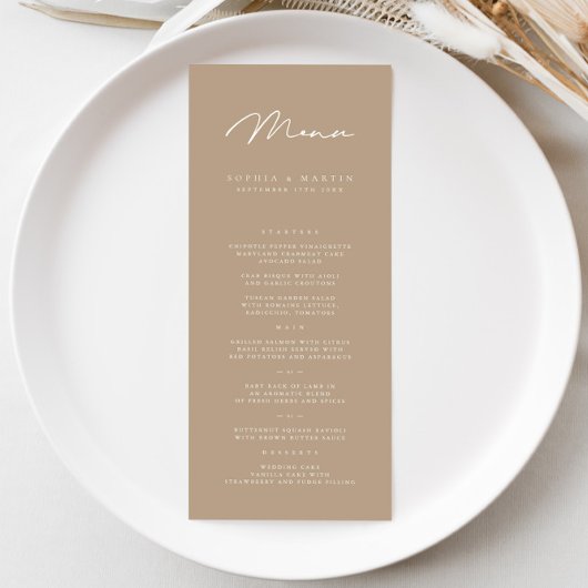 Elegante minimalistische Taupe bruiloft menu
