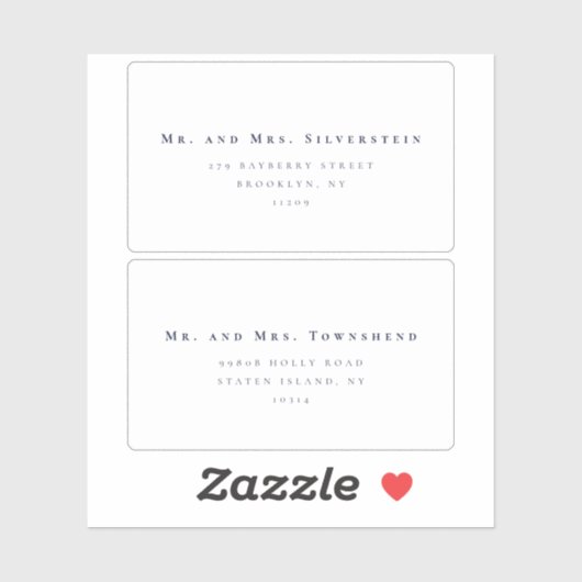 Elegante minimalistische tekst 2 bruiloft Adreseti Sticker (Vel)