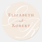 Elegante minimalistische terracotta monogram bruil ronde sticker (Voorkant)