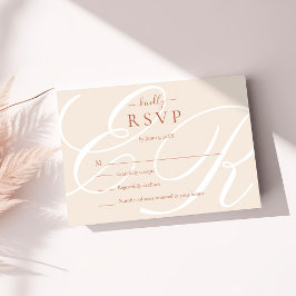 Elegante minimalistische terracotta monogram bruil RSVP kaartje