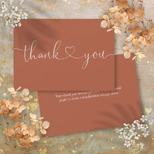 Elegante Minimalistische Terracotta Script Hart Bedankkaart