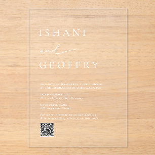 Elegante Minimalistische Transparante Trouw QR-cod Acryl Uitnodigingen