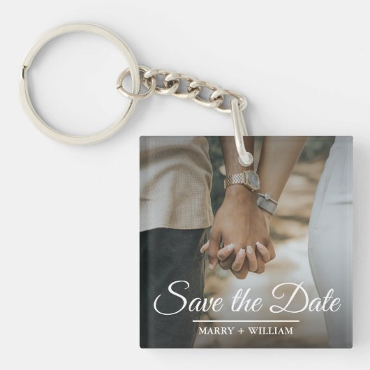 Elegante minimalistische trendy Save the Date Phot Sleutelhanger (voorkant)
